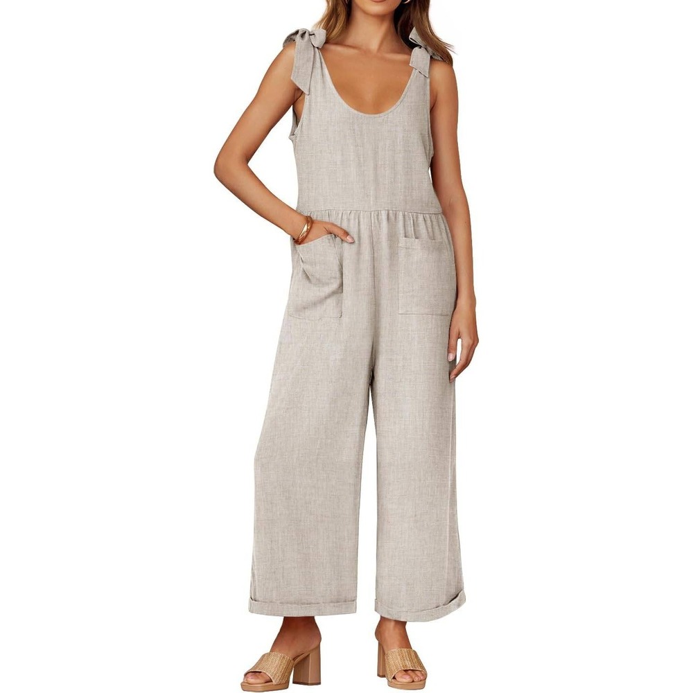 Zesica Linen Blend Romper Tie Top Medium